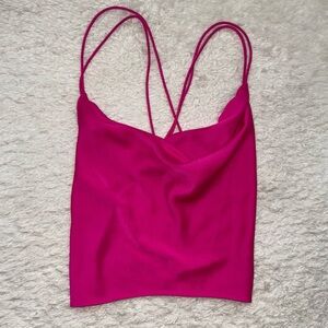 New Jay Godfrey Pink Fuschia Crop Top Tank Cowl Neck 0 XS Sexy Strappy Open Back